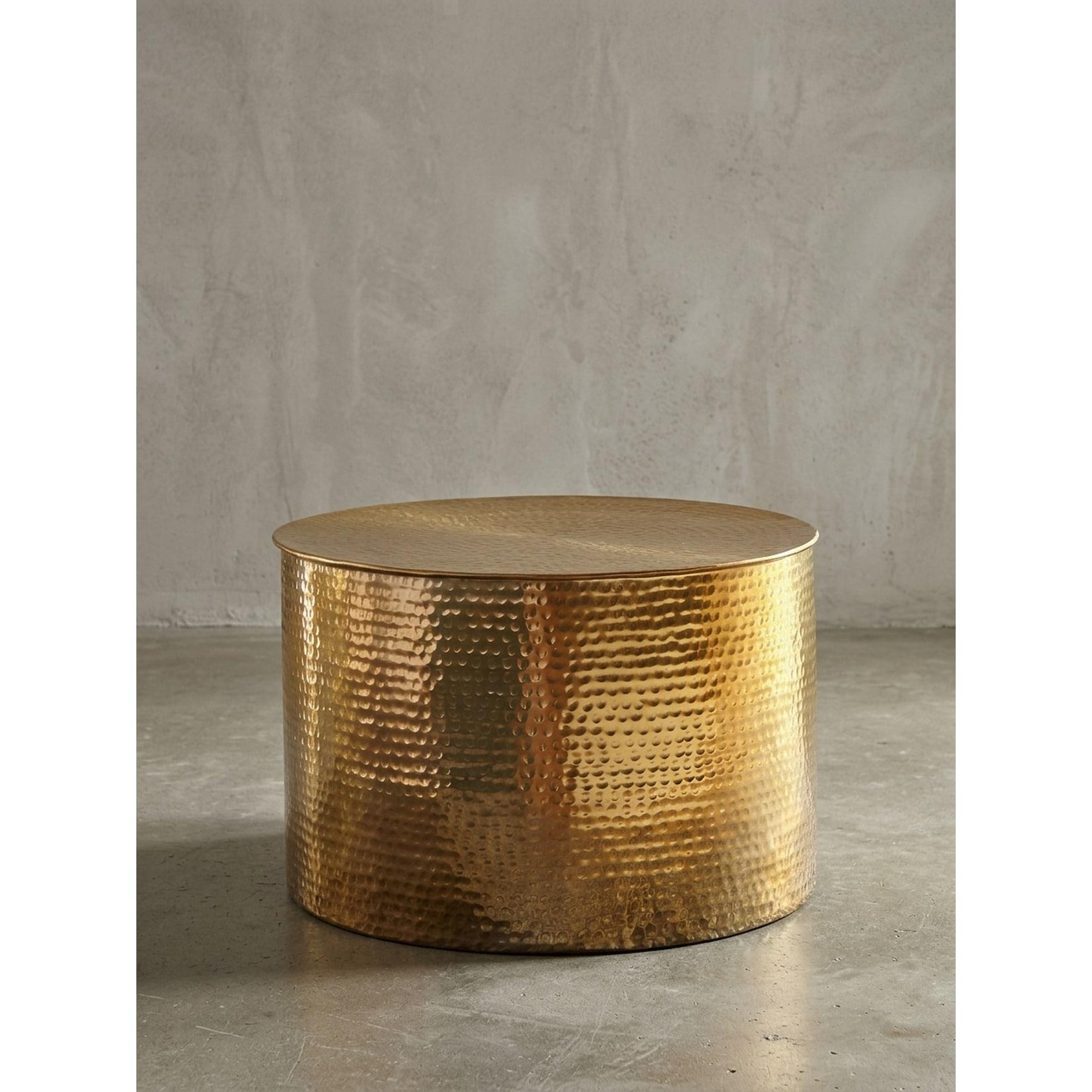 Couchtisch Aluminium Orientalisch Rund mit Hammerschlag Design Modern, Gold 61x61x40 cm
