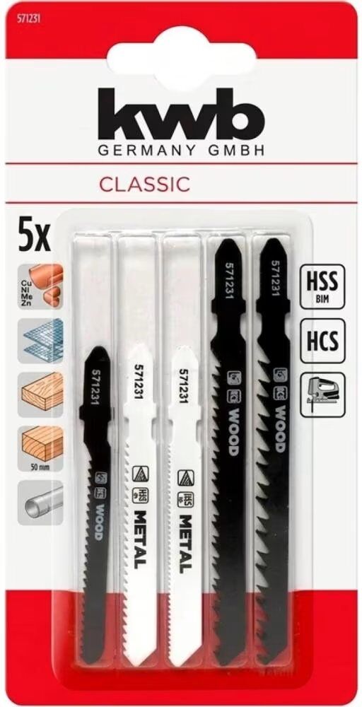 Kwb Set De 5 Hojas De Sierra Caladora Classic Para Madera Y Metal Multicolor Talla Única Unisex