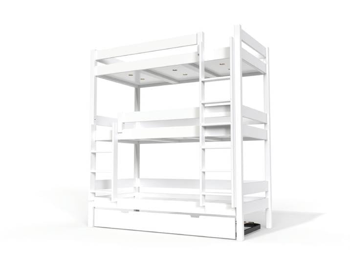 Lit superposé 4 places 80x190 en bois massif ABC 80x190 Blanc