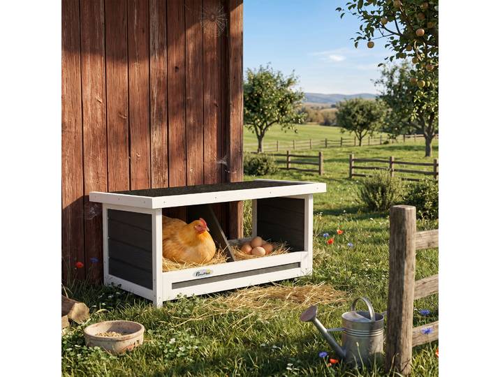 PawHut Pondoir Poules Bois 3 Places Toit Asphalte Gris Noir