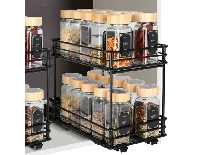 Étagère Coulissante à 2 ux pour Épices – Rangement Épices Cuisine avec Glissières Pte-Épices pour Noir 26*15*2 DESSERTE DE CUISINE