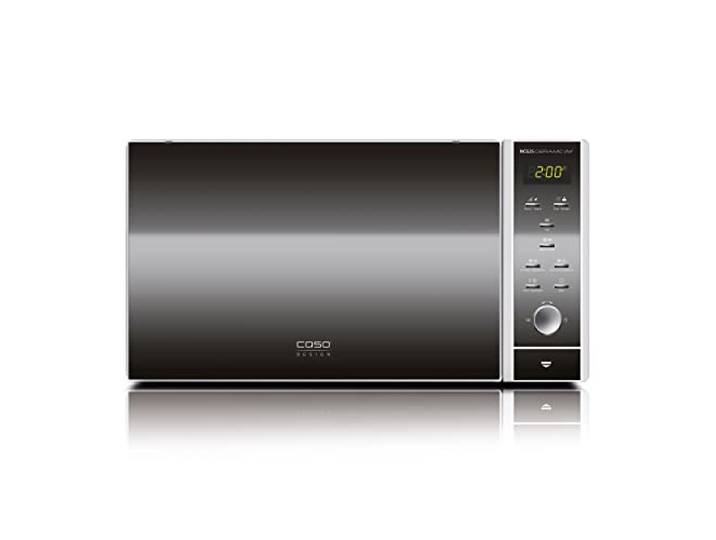 CASO MCG25 Ceramic chef 3in1 Mikrowelle mit Grill und Heißluft 2050W Borosilikatglasboden, Grill-Rost für 2 Ebenen, 110-200°C, 25 L, Edelstahl verspiegelt, Silber