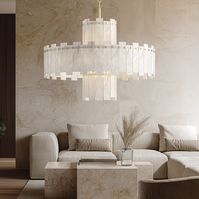 Velina   Layered Alabaster Chandelier   Warm White (3000k) / Medium   Living Room Lighting   Indoor Lighting   MOD LIGHTING
