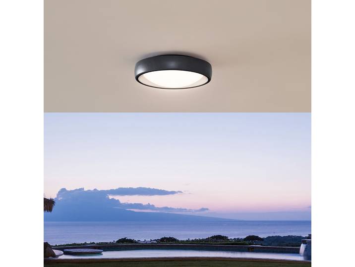 Niniel Round LED Plafonnier d'Extérieur Black/White - Lindby - Terrasse - Moderne - Plastique - À ampoule unique