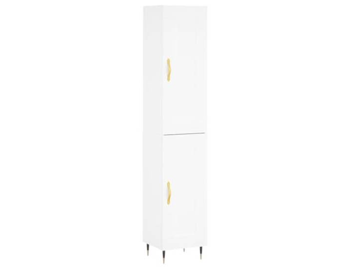 KKgypkn Highboard Weiss 34,5x34x180 cm Holzwerkstoff Metallfuesse, Stauraum hinter Tuer, Stabil, Feuchtigkeitsbestaendig, Wohnzimmer