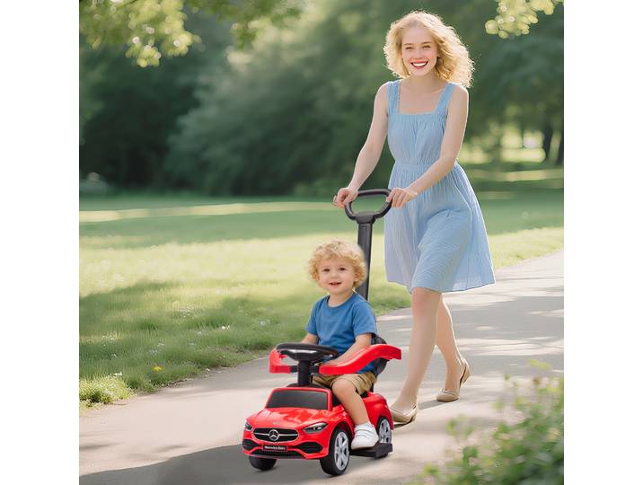 AIYAPLAY Porteur Enfants Mercedes-Benz Rouge avec Poignée Amovible