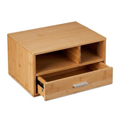 Relaxdays Schreibtisch Organizer, 1 Schublade, 2 Fächer, HxBxT: 22 x 40 x 31 cm, Bambus, Tisch-Organizer für Büro, natur