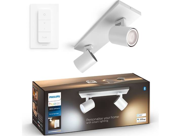 Philips Hue White ambience Runner Doppelspot, Intelligenter Einbaustrahler, Bluetooth/Zigbee, Weiß, LED, Metall, GU10