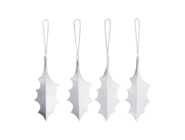 Ferm Living Décoration suspendue Holly leaf 13,5 cm, 4 pièces Argent