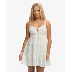 Superdry für Damen. W8012115A Abgestuftes Mini-Kleid aus Gaze in Gebrochenweiß (S), Lässig, Gewebe, Ärmellos / Hosenträger