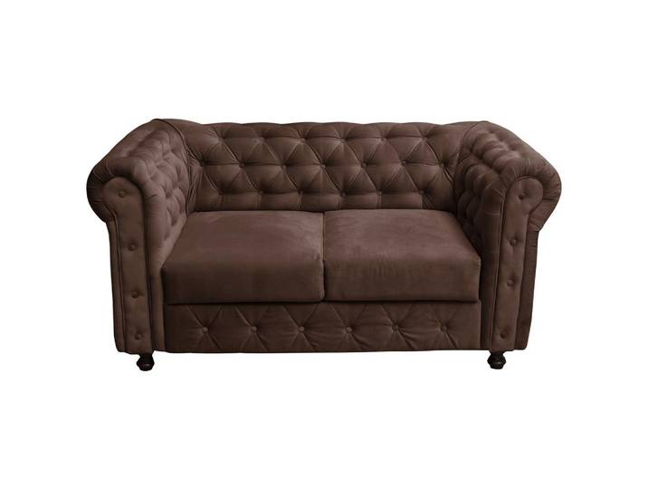 Chesterfield-Sofa Cardiff Braun 2-Sitzer Samt B: 168 cm