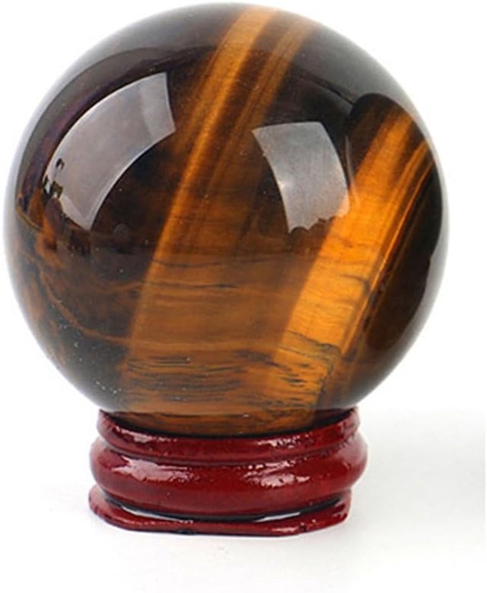 Tijgeroog Edelsteen Bol met Standaard - 6 cm - Decoratie voor Huis en Kantoor