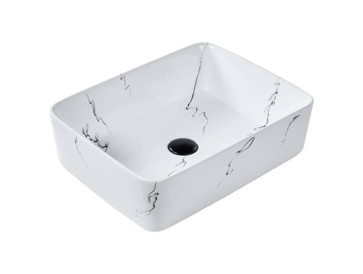Beliani Aufsatzwaschbecken Weißer Marmor 49/38 cm Keramik Hopi, Rechteckig, 49x14x38 cm, Badezimmer, Waschbecken & Armaturen, Waschbecken