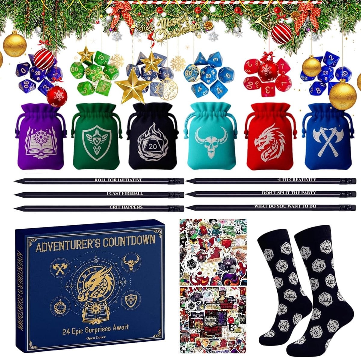 Adventskalender met dobbelstenen voor 24 dagen, multicolor