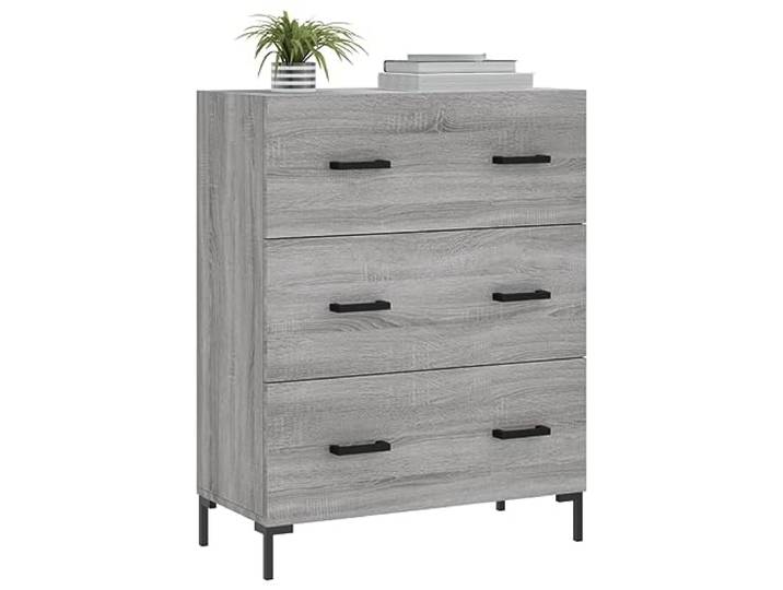 KTHLBRH Anrichte Grau Sonoma 69,5 x 34 x 90 cm aus mehrschichtigem Holz 3 Schubladen, Aufbewahrungsschrank, Ausstellungsfläche, Metallfüße, Montage erforderlich