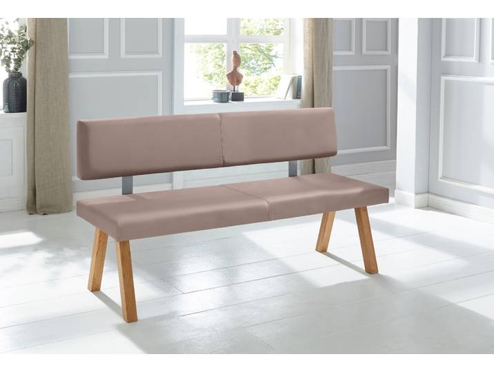 Bank OTTO HOME Mobilar Rio , grau (taupe), B:140cm H:89cm T:53cm, Sitzbänke, Bank, mit Rückenlehne und aus Massivholz