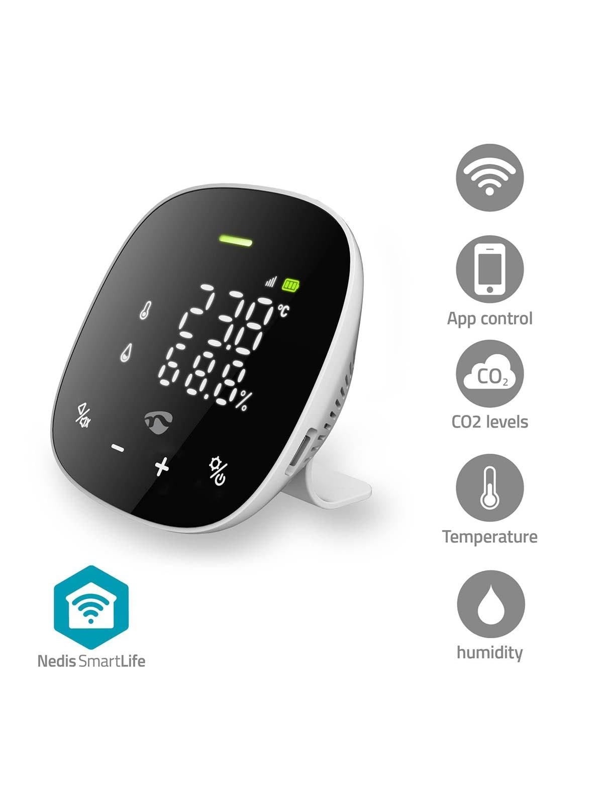 Nedis SmartLife Air Quality Meter Wi-Fi Incl. Display Humidity / Carbon Dioxide (CO2) / Temperature Android / IOS White / Black