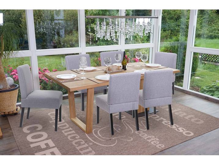 6er-Set Esszimmerstuhl HWC-F61, Stuhl Lounge-Stuhl, Stoff/Textil grau