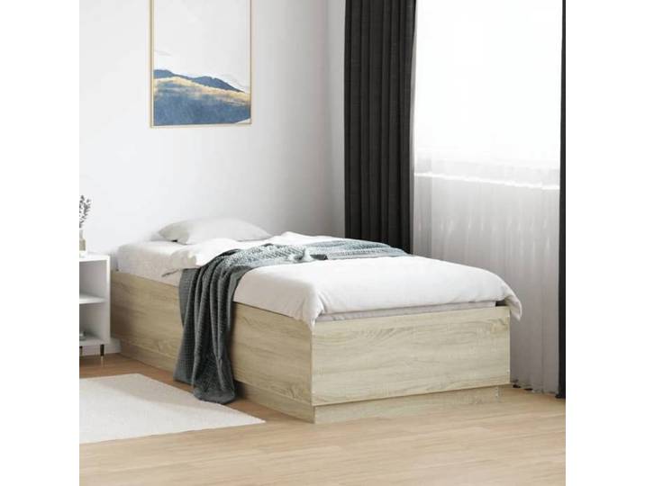 Cadre lit LED chêne sonoma 75x190 cm éclairage intégré teinte claire design moderne chambre compacte