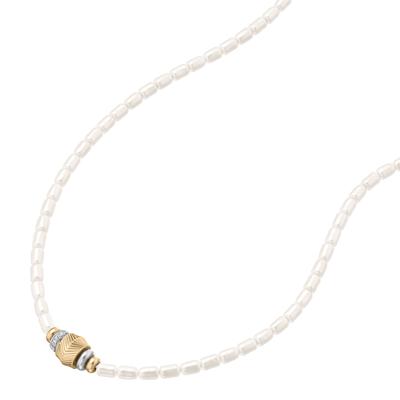 Kette mit Anhänger FOSSIL "Harlow", weiß (gelbgoldfarben, edelstahlfarben, kristallweiß, perlmuttfarben), Halsketten, Damen, Edelstahl Perlen, L: 45,5, Edelstahl, Perlen, mit Glasstein - mit Acryl