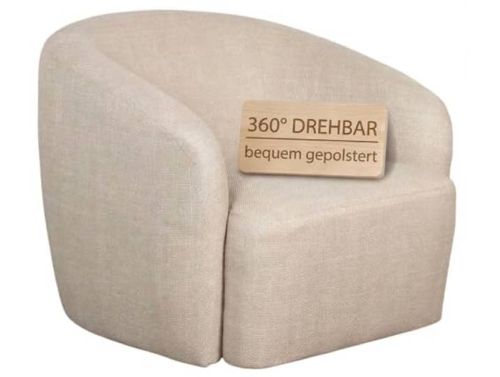 MR. DEKO Loungesessel Loconia Beige I Drehbarer Polstersessel mit Stoffbezug I Moderner Design Sessel mit Armlehnen I Bequeme Sitzgelegenheit für Wohnzimmer I drehbarer Stuhl HxBxT 76x89x87 cm