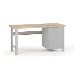 Werkbank G7, Buche-Leimholzplatte, 1700 x 685 x 840 mm, 1x Schrank, grau