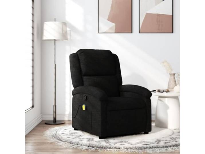 IBUQDDV Massagesessel mit Vibrationsfunktion, schwarzer Stoff, manuelle 6 Massagepunkte, Handsteuerung, USB-Anschluss, Seitentasche, Holz und Metall Rahmen, 110 kg Belastbarkeit