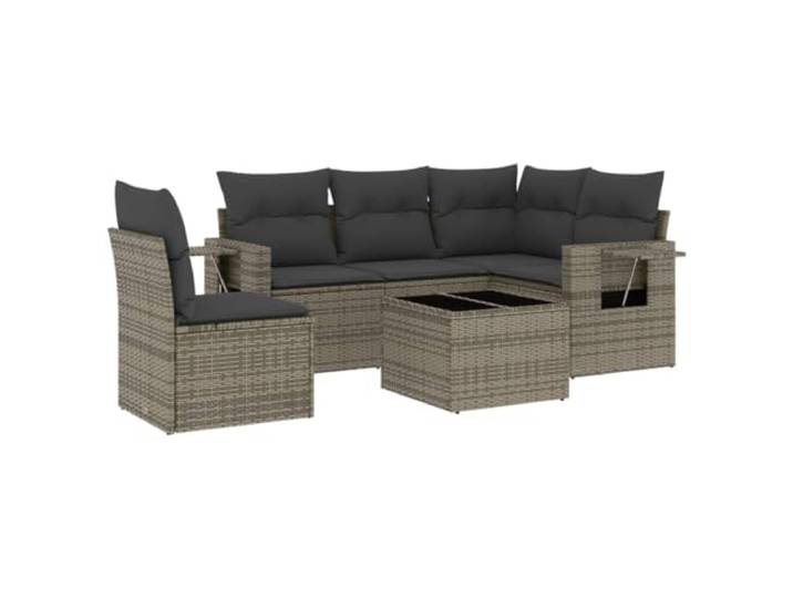 PUGYNBK Gartenmöbel-Set 6-teilig, synthetisches Rattan, grau Lagerung unter dem Sitz, klappbarer Beistelltisch, abnehmbares Kissen, Modulares Design