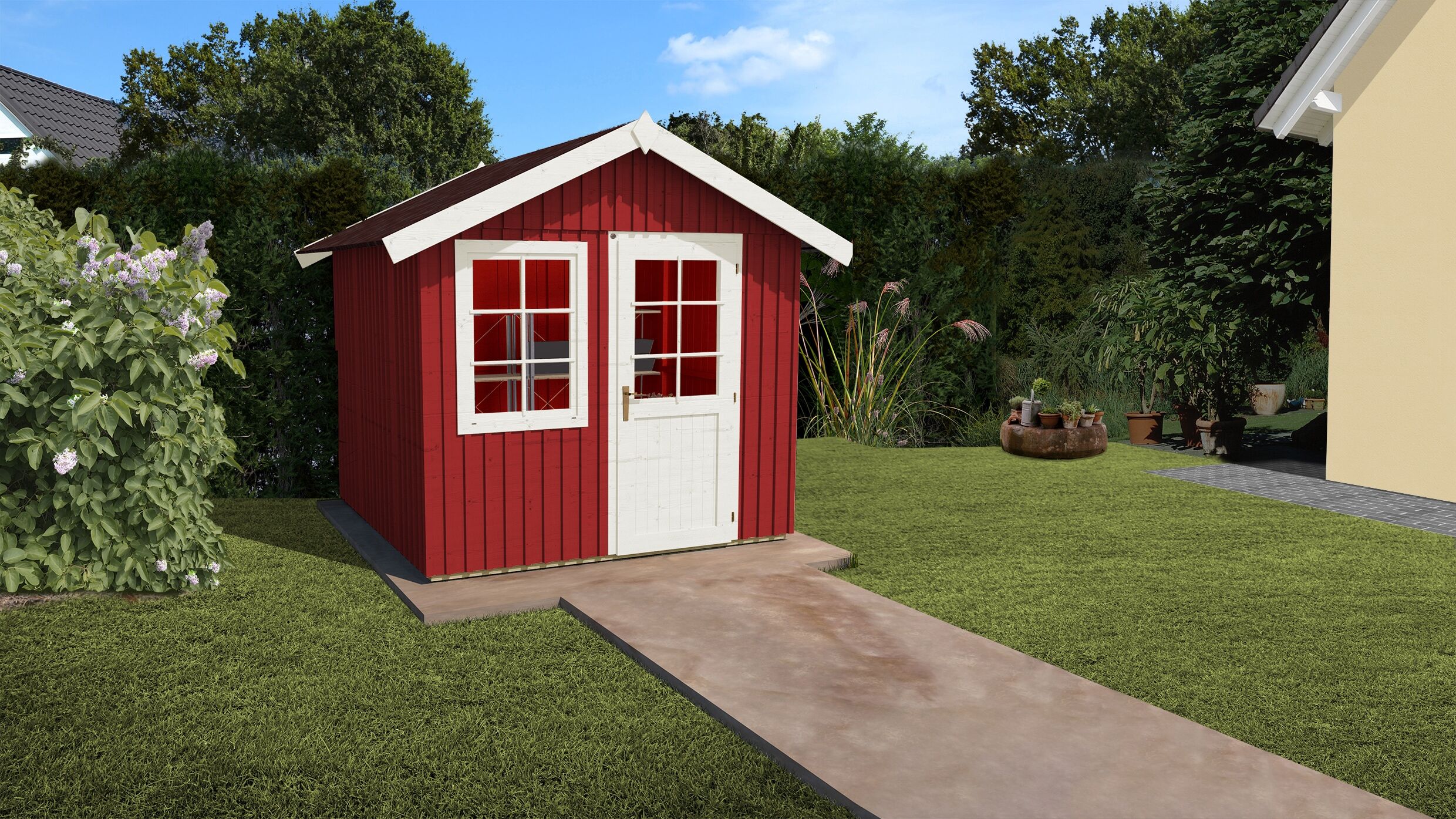 Gartenhaus WEKA "Schwedenhaus 410", rot (schwedenrot), Fußboden im Gartenhaus, ohne Dacheindeckung, Massivholz, Gartenhäuser, Gartenhaus, inklusive Fussboden