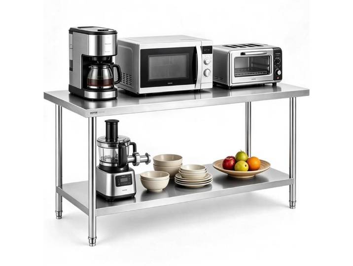 Facile à Installer Table de Travail Inox 76 2x182 9cm Préparation Alimentaire Charge 417kg Cuisine Restaurant