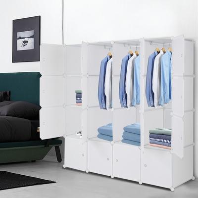 FCH 8/12/16/20 Cube Organizer Stackable Plastic Cube Storage Closet Cabinet with Hanging Rod White