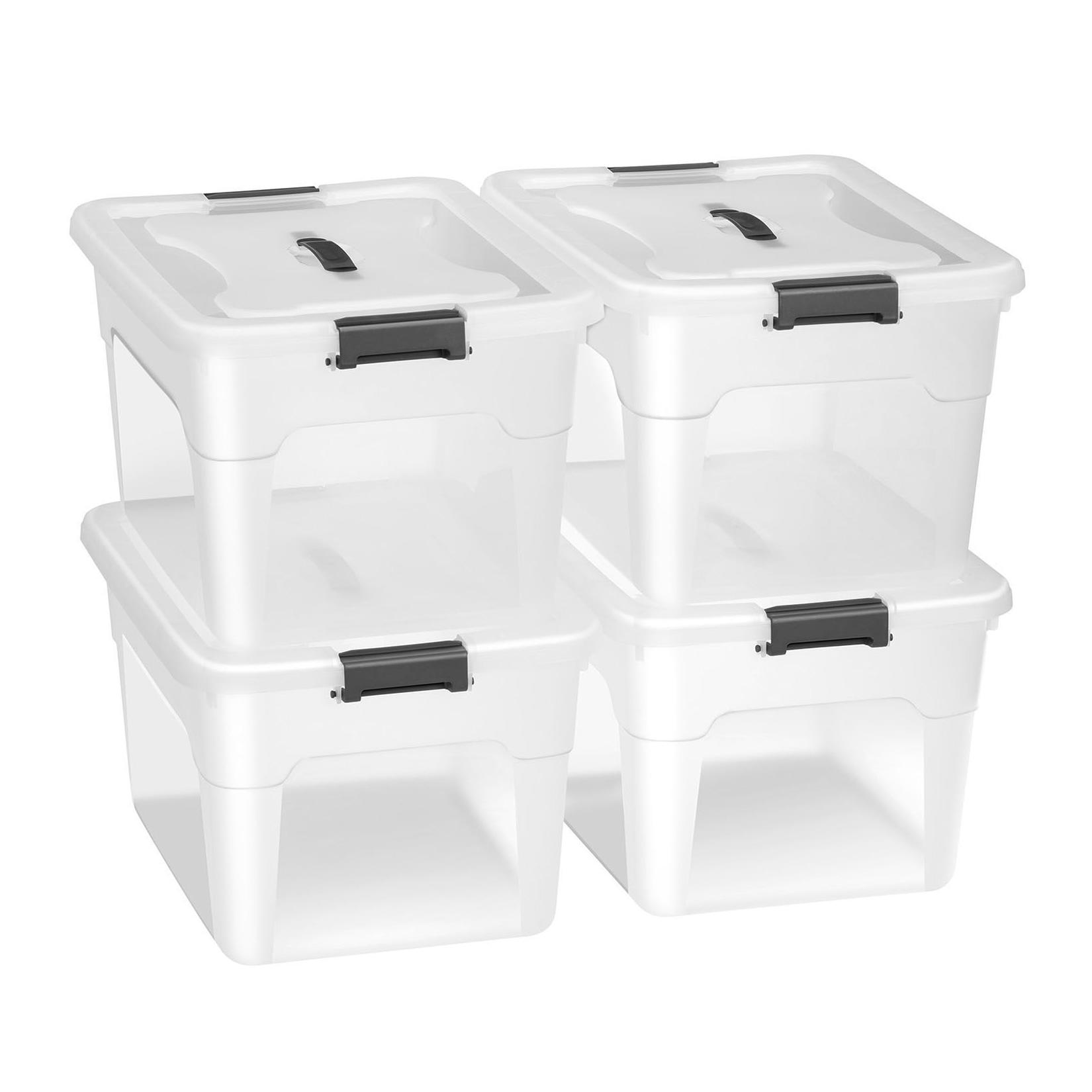 Juskys Aufbewahrungsbox mit Deckel - 4er Set Kunststoff Boxen 30l - Box stapelbar, transparent
