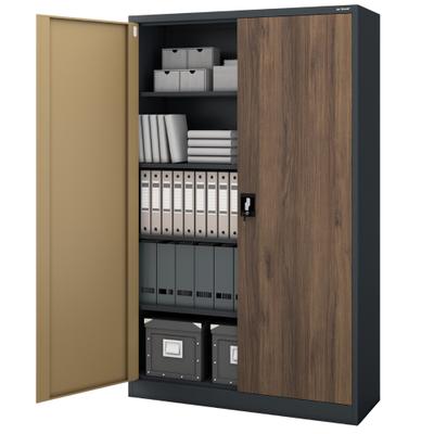 Jan Nowak Aktenschrank abschließbar JAN 5 Ebenen verstellbar Flügeltüren Metallschrank Werkstatt Büroschrank Werkzeugschrank 185x115x40cm Anthrazit-Nussbaum