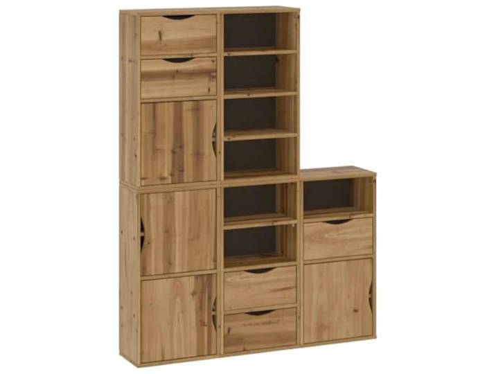 Makastle Beistellschränke 5er-Set, 40x24x79 cm, Braun, Massivholz Kiefer mit Honigwachs-Finish, Modulares Design