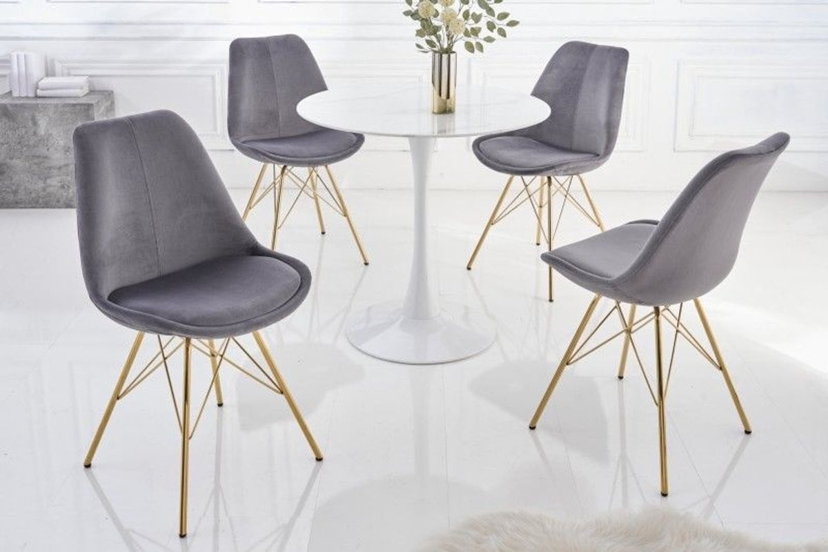 Design stoel SCANDINAVIA MEESTERSTUK donkergrijs fluweel met gouden poten