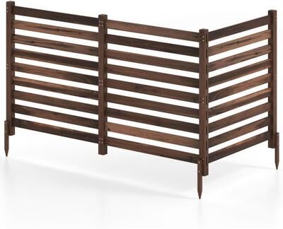 Costway 3-Panel Wooden Outdoor Privacy Fence with Ground Stakes-Brown