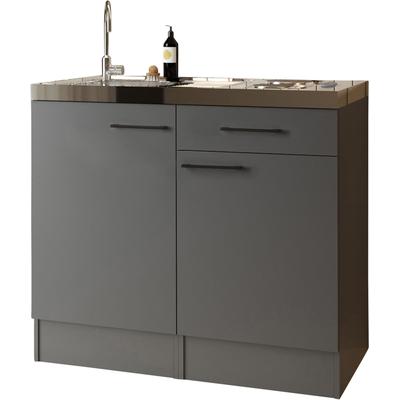 Pantryküche RESPEKTA "Oliver", küche: grau, front: grau matt, korpus: grau matt, B:100cm H:200cm T:60cm, Komplettküchen-Sets, zerlegt, mit Massekochfeld, mit Soft-Close Funktion, Breite 100 cm