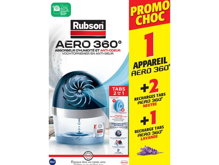 RUBSON AERO360 Appareil 20m+ Tabs 2 Neutres +1 lavande x450g PCB 28