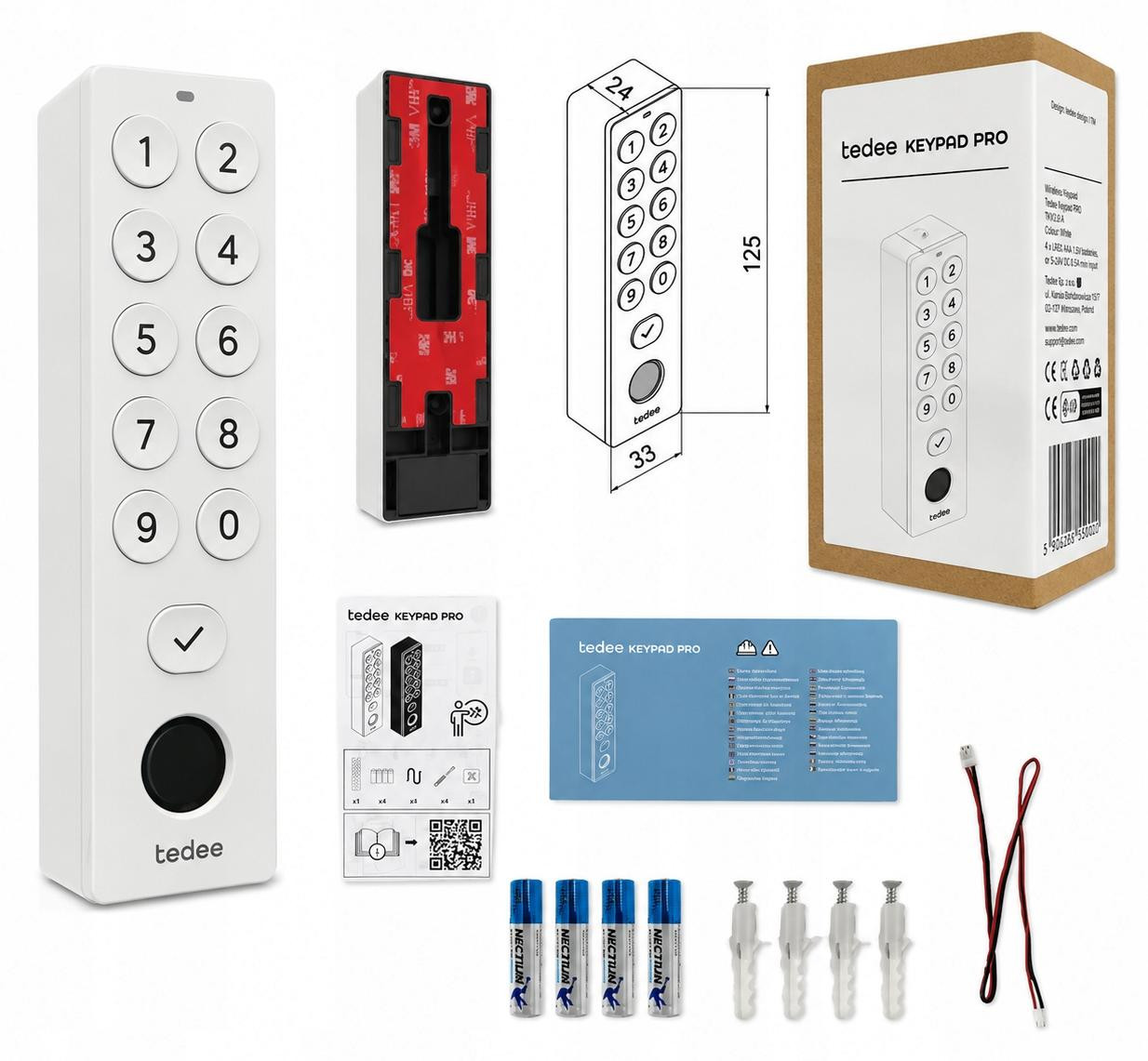 Tedee Keypad Pro wit toetsenbord met vingerafdruktoegang, B/D/H: 125 x 33 x 23,5 mm