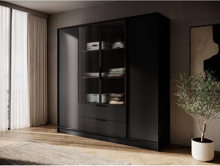Compleo Drehtürenschrank mit geriffelten Glastüren, Designer Schrank KALS