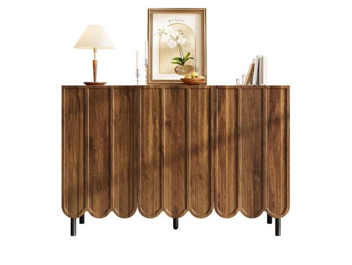 Flieks Sideboard Holz Wellentüren grifflos Stauraum modern, Walnussfarben, 35x80x120 cm, Kleinmöbel, Kommoden, Sideboards