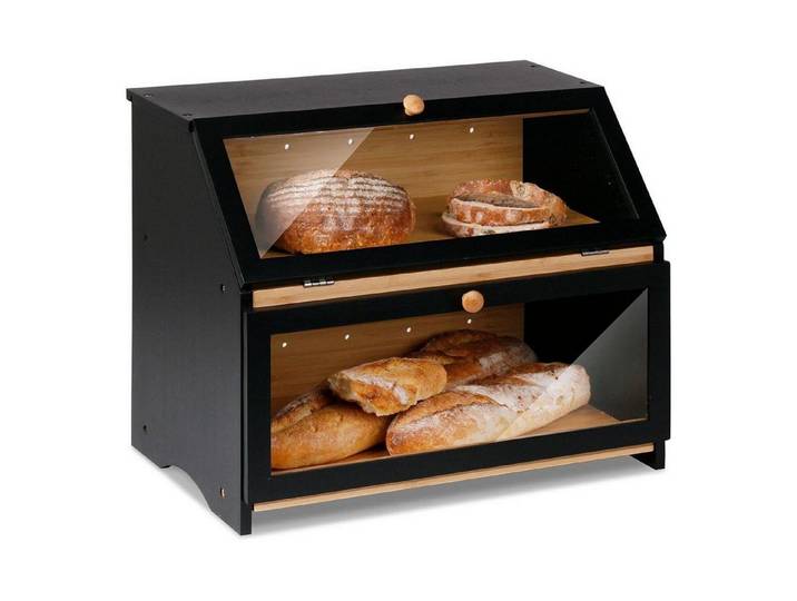 LuxusKollektion Brotkasten Brotkasten Bambus 2 Etagen Schwarz