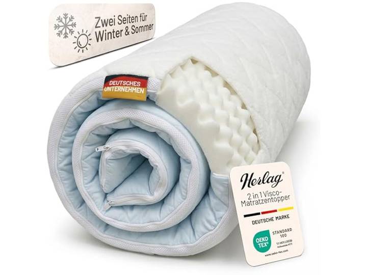 Herlag Visco Matratzentopper 180x200x7cm – 7 cm Gesamthöhe – 2-in-1 Wendbarer Topper mit Sommer- & Winterseite – Memory Foam, atmungsaktiv, waschbarer Bezug, Öko-Tex