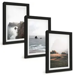 BILDER SET 3er Set - 20x30 cm Schwarzer Rahmen - Landschaften aus Bergen und Meer