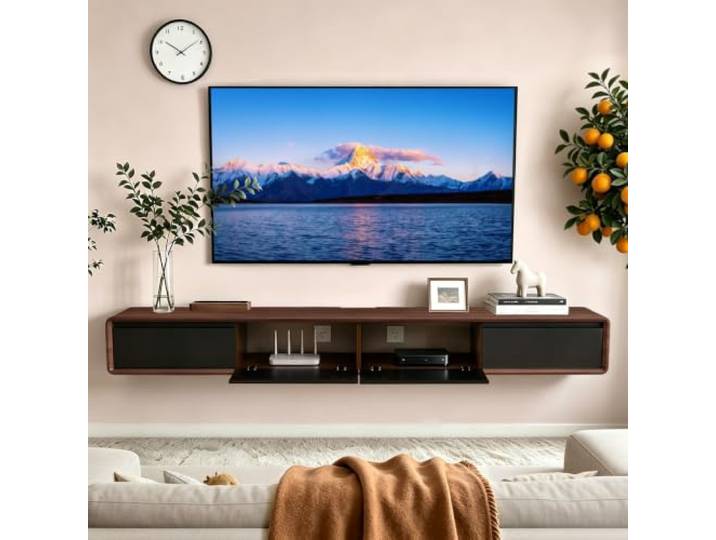 WYZSIINK Schwebender TV-Ständer Mit Klapptüren & Schubladen Wandmontierte Entertainment-Konsole Für Wohnzimmer & Büro(BrownB,160cm)