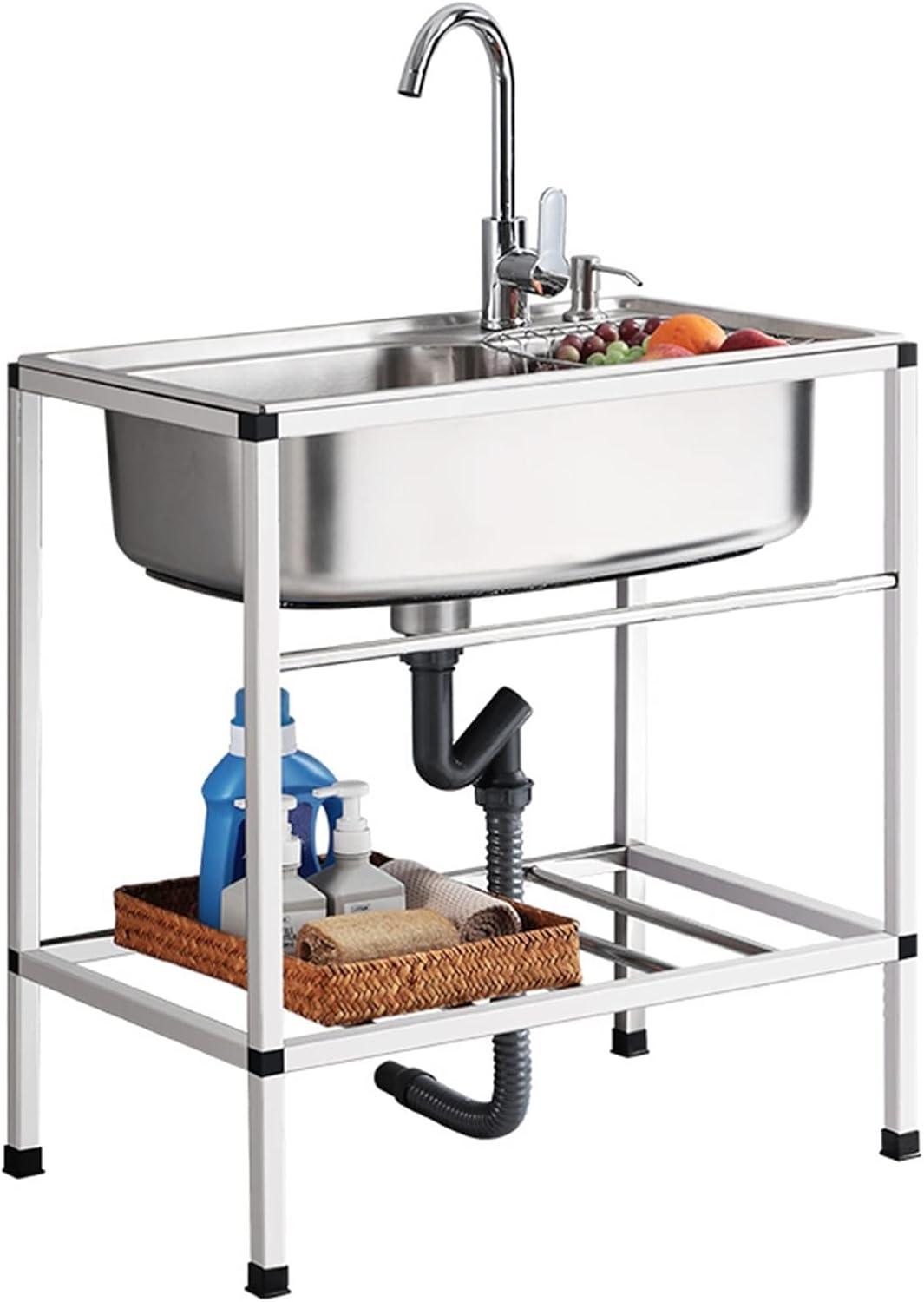 Edelstahl-Küchenspüle mit Wasserhahn und Abfluss für Innen- und Außenbereiche