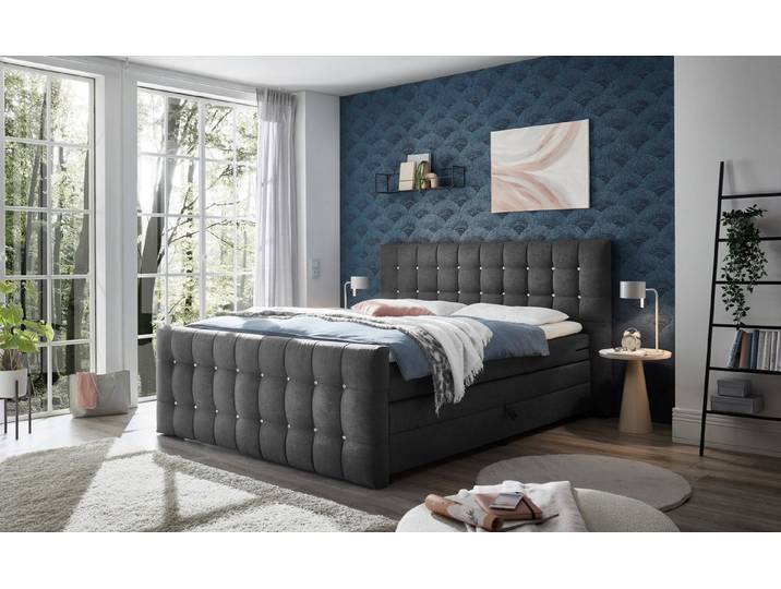 ED EXCITING DESIGN Boxspringbett Loberie, mit Strasssteinen im Kopf- und Fußteil, inkl. Bettkasten