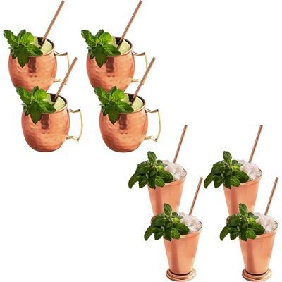 Sol Living Mint Julep Cups and Moscow Mule Bundle Gift Set Copper and Stainless Steel - 16 Piece Set