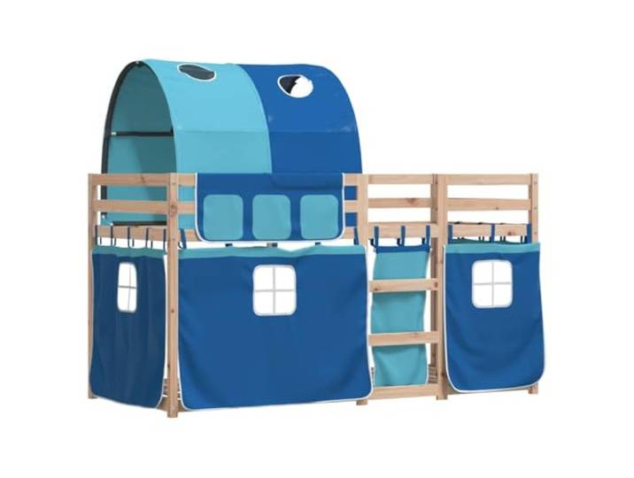 KTHLBRH Etagenbett Blau 90 x 200 cm Massivholz Kiefer Sicherheitsgitter 4 Seiten, Leiter inklusive, Spielzelte, Wandbefestigung