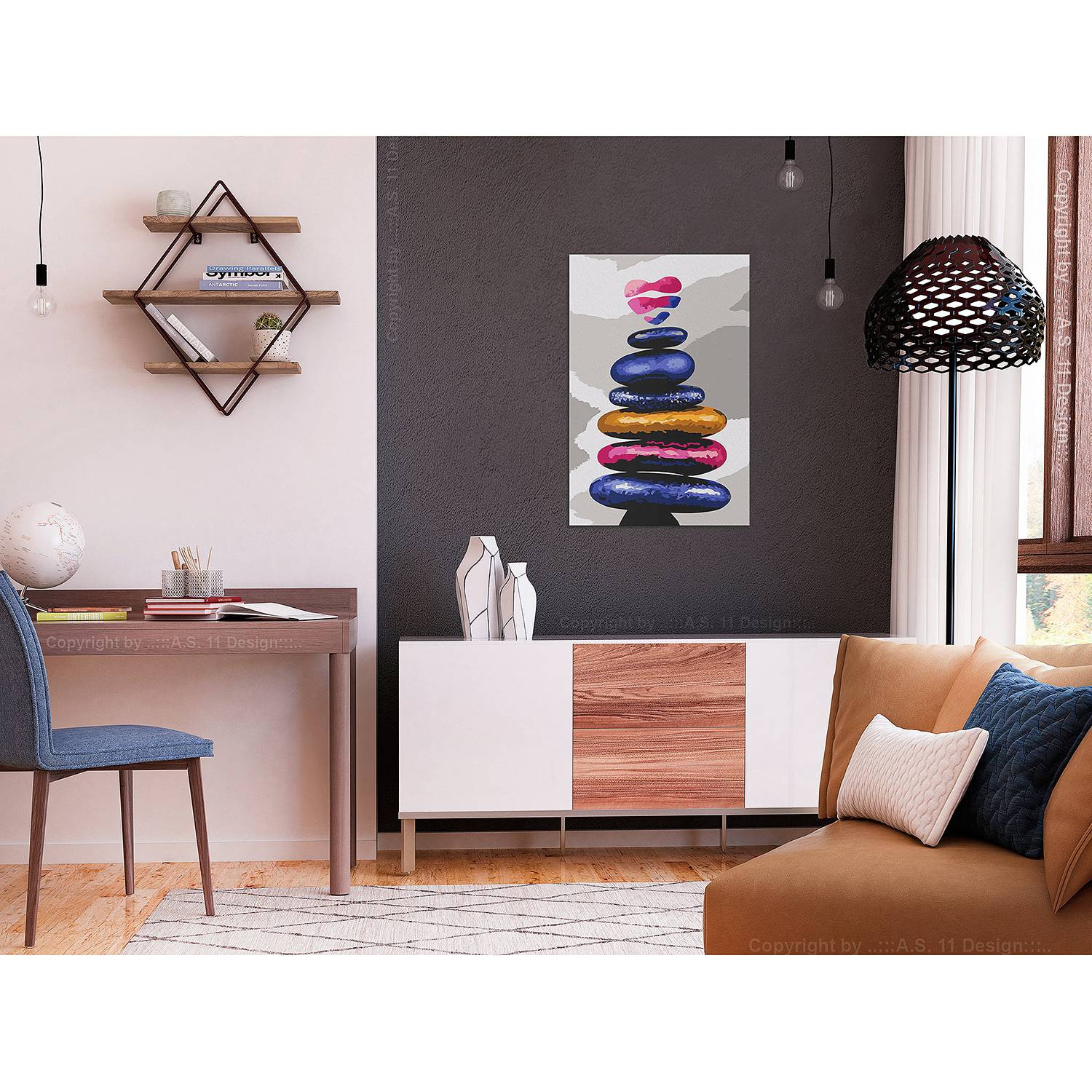 home24 Colored Pebbles abstracte linnen wanddecoratie multicolor 40 x 60 cm